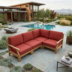 Anderson Teak Riviera Teak Wood Outdoor Sofa Set in Sage, deep seating patio sectional for garden lounge, with 9 designer color options.