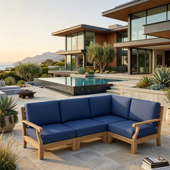 Anderson Teak Riviera Teak Wood Outdoor Sofa Set in sage with deep seating, perfect for garden lounge, available in 9 designer colors.