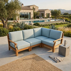 Anderson Teak Riviera teak wood outdoor sofa set in cast sage with deep seating for garden lounge, part of the SET-95 collection.