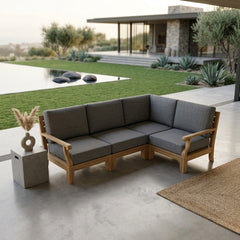 Anderson Teak Riviera teak wood outdoor sectional sofa in sage, part of the SET-95 luxury patio seating collection with nine color options.