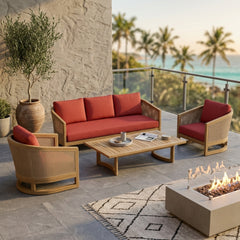 Anderson Teak Catania outdoor sofa set with deep teak wood seating, in slate color, part of 4-piece garden lounge furniture.