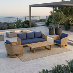 Anderson Teak Catania teak wood outdoor sofa set with deep seating, in slate color, part of 4-piece garden lounge patio furniture.