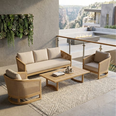 Anderson Teak 4-piece Catania teak outdoor sofa set with deep seating in slate, perfect for garden lounge and patio relaxation.
