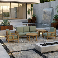 Anderson Teak Southbay Teak Wood 5-piece outdoor sofa set with deep seating in cast slate, ideal for garden lounges.