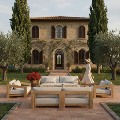 Anderson Teak Smyrna outdoor sofa set with deep seating in designer colors, ideal for garden lounge and patio relaxation.