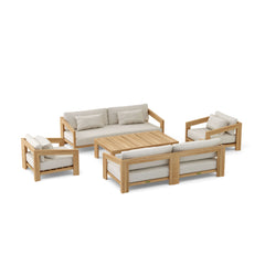 Anderson Teak Smyrna deep seating outdoor sofa set with cushions, suitable for garden lounge and patio relaxation.