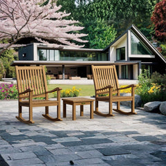 Anderson Teak SET-04 rocking chair set with nine designer colors, featuring stylish wooden frames and cushioned seats.