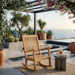 Anderson Teak DEL-AMO rocking armchair in 9 designer colors, featuring a stylish wooden frame and comfortable design.