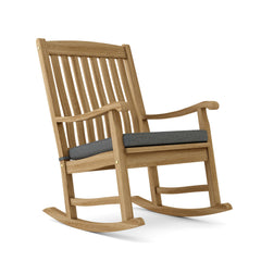 IPANEMA rocking armchair by Anderson Teak in 9 designer colors, showcasing a stylish outdoor seating option with a curved wooden design.