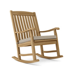 Anderson Teak Ipanema rocking armchair in natural teak wood, outdoor luxury design, with 9 designer color options for patio or garden.