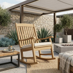 IPANEMA rocking armchair by Anderson Teak in 9 designer colors, featuring a stylish wooden frame and comfortable rocking design.