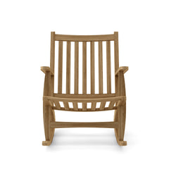 Modern rocking armchair by Anderson Teak in various designer colors, showcasing a sleek wooden frame and comfortable rocking design.