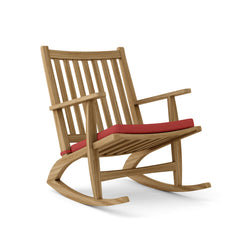 Modern rocking armchair by Anderson Teak in nine designer colors featuring a sleek, stylish wooden frame and comfortable seating.