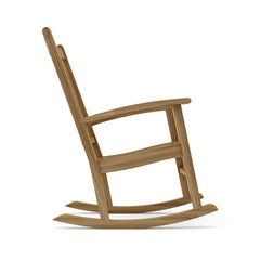 Colorful Anderson Teak Palm Beach rocking armchair with curved wooden frame and comfortable seat in nine designer shades.