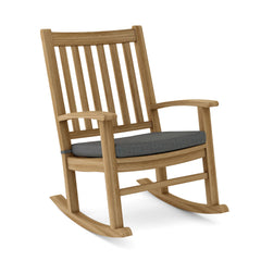 Anderson Teak Palm Beach rocking armchair in nine designer colors, outdoor teak wood patio and garden rocking chair with curved design.