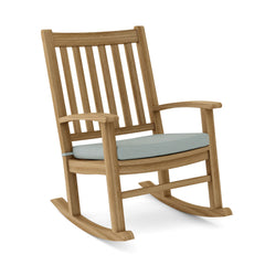 Anderson Teak Palm Beach rocking armchair in 9 designer colors, outdoor teak wood lounge chair for patio and garden.
