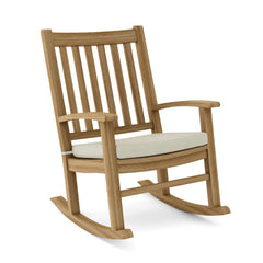 Anderson Teak Palm Beach rocking armchair made of A-grade teak wood, outdoor luxury design, in one of nine vibrant colors.