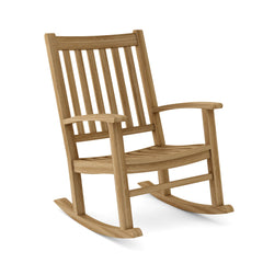 Set of three Anderson Teak Palm Beach rocking chairs in nine designer colors, featuring smooth wooden seats and curved armrests.