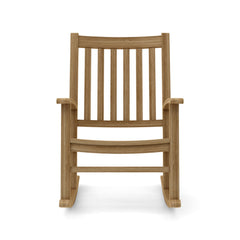 Three Anderson Teak Palm Beach rocking chairs in vibrant designer colors, part of the SET-270 3-piece outdoor furniture set.