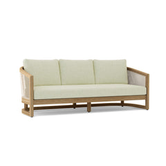 Catania teak wood outdoor 3-seater sofa by Anderson Teak with natural canvas cushions, perfect for garden lounge in 9 designer colors.