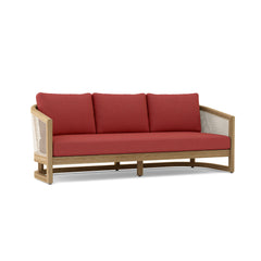 Outdoor Catania Teak Wood 3-Seater Sofa by Anderson Teak with natural canvas cushions, perfect for garden lounge in 9 designer colors.