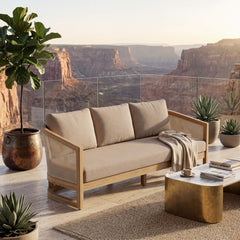 Anderson Teak Catania outdoor 3-seater sofa with natural teak wood finish, suitable for garden lounge, available in 9 designer colors.