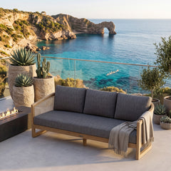 Anderson Teak Catania outdoor 3-seater sofa with natural teak wood frame and canvas seating, available in 9 designer colors for garden lounge.