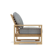 Anderson Teak Capistrano Teak Wood Outdoor Sofa Set with natural fabric cushions, perfect for garden lounge or patio seating.