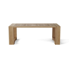 Anderson Teak Capistrano teak wood outdoor patio sofa set with natural canvas cushions, designed for garden lounge and outdoor seating.