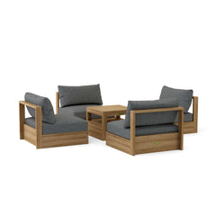 Anderson Teak Copacabana teak wood outdoor sofa set with natural canvas cushions, perfect for garden lounge or patio seating.