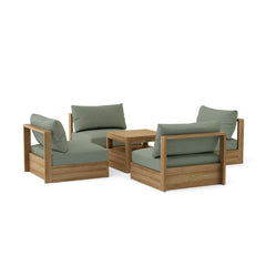 Anderson Teak Copacabana teak wood outdoor sofa set with armchairs, natural canvas cushions, designed for garden lounge or patio.