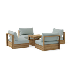 Anderson Teak Copacabana teak wood outdoor sofa set with beige canvas cushions, perfect for garden lounge, available in 9 designer colors.