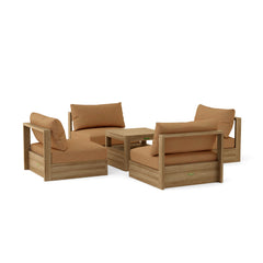 Anderson Teak Copacabana teak wood outdoor sofa set with natural canvas cushions, designed for garden lounge and patio seating.