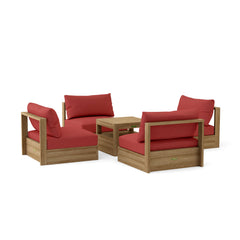 Anderson Teak Copacabana teak wood outdoor sofa set with canvas cushions, 9 designer colors, for garden lounge and patio seating.