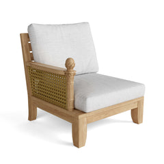 Anderson Teak SET-72 Luxe teak wood outdoor sectional sofa with natural canvas cushions, designed for garden lounge in nine colors.