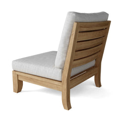 Anderson Teak Luxe Teak Wood Outdoor Patio Sectional Sofa with natural canvas cushions, available in 9 designer colors.