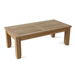 Anderson Teak Luxe Teak Wood Outdoor Patio Sectional Sofa with natural canvas cushions, 9 designer colors, for garden lounge seating.