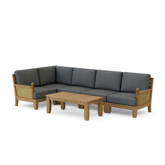 Outdoor patio sectional sofa by Anderson Teak with natural teak wood finish, designed for garden lounge with 9 color options.