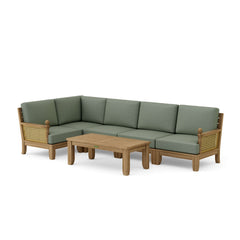 Anderson Teak SET-72 Luxe teak wood outdoor sectional sofa with natural canvas cushions, designed for garden lounge, available in 9 colors.