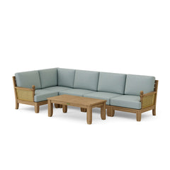 Anderson Teak SET-72 Luxe Teak Wood Outdoor Sectional Sofa with natural canvas cushions, designed for garden lounge areas.