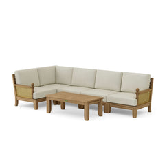 Anderson Teak SET-72 Luxe Teak Wood Outdoor Patio Sectional Sofa in natural canvas, designed for garden lounge with 9 color options.