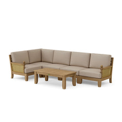 Anderson Teak SET-72 Luxe Teak Wood Outdoor Patio Sectional Sofa with natural canvas cushions, available in 9 designer colors.