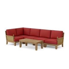 Anderson Teak SET-72 Luxe Teak Wood Outdoor Patio Sectional Sofa with natural canvas cushions, available in 9 designer colors.