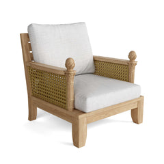 Anderson Teak Luxe Teak Wood outdoor sectional sofa set with natural canvas cushions, garden lounge design, available in 9 colors.