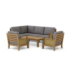 Anderson Teak SET-73 Luxe Teak Wood outdoor sectional sofa set in natural canvas, designed for garden lounge, with 9 color options