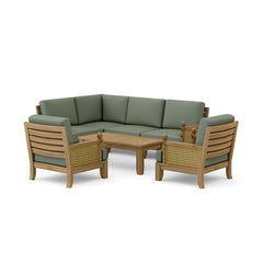 Anderson Teak SET-73 Luxe teak wood outdoor sectional sofa in natural canvas fabric, designed for garden lounge with multiple color options.