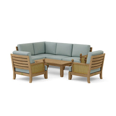 Anderson Teak SET-73 Luxe Teak Wood outdoor sectional sofa set with natural canvas cushions and nine designer color options.