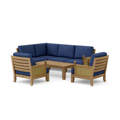 Anderson Teak SET-73 Luxe Teak Wood outdoor sectional sofa set in natural canvas, designed for garden lounge, with nine color options.