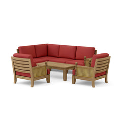 Anderson Teak Luxe Teak Wood outdoor sectional sofa set with natural canvas cushions, garden lounge style, in 9 designer colors.