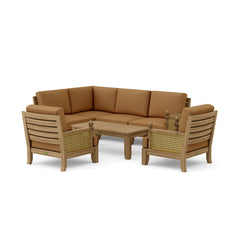 Anderson Teak SET-73 Luxe Teak Wood outdoor sectional sofa with natural canvas cushions, designed for garden lounge relaxation.